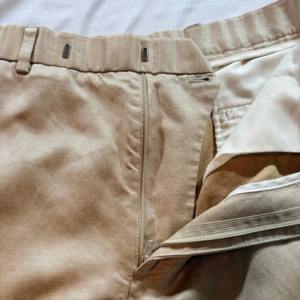 Perry Ellis Linen Blend Trousers Mens 32/30 Beige Straight Summer Dress Pants